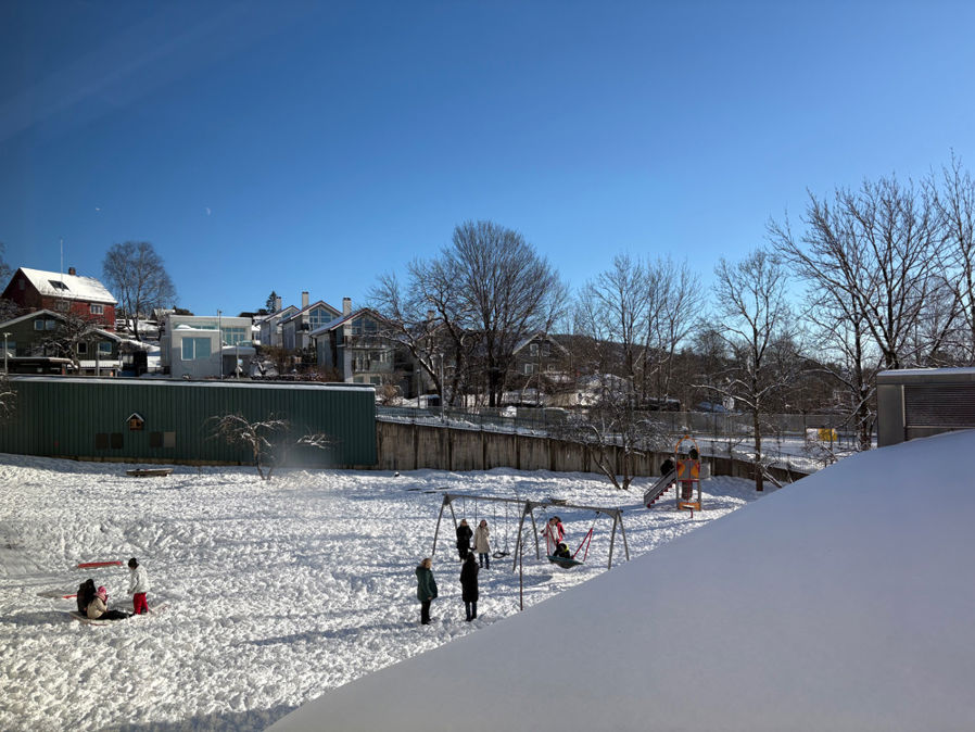 en gruppe mennesker som leker i snøen